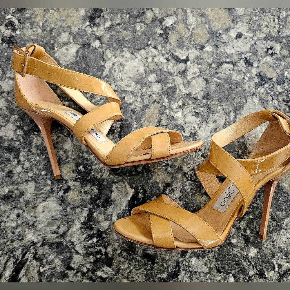 Jimmy Choo Beige Patent Leather Sandals